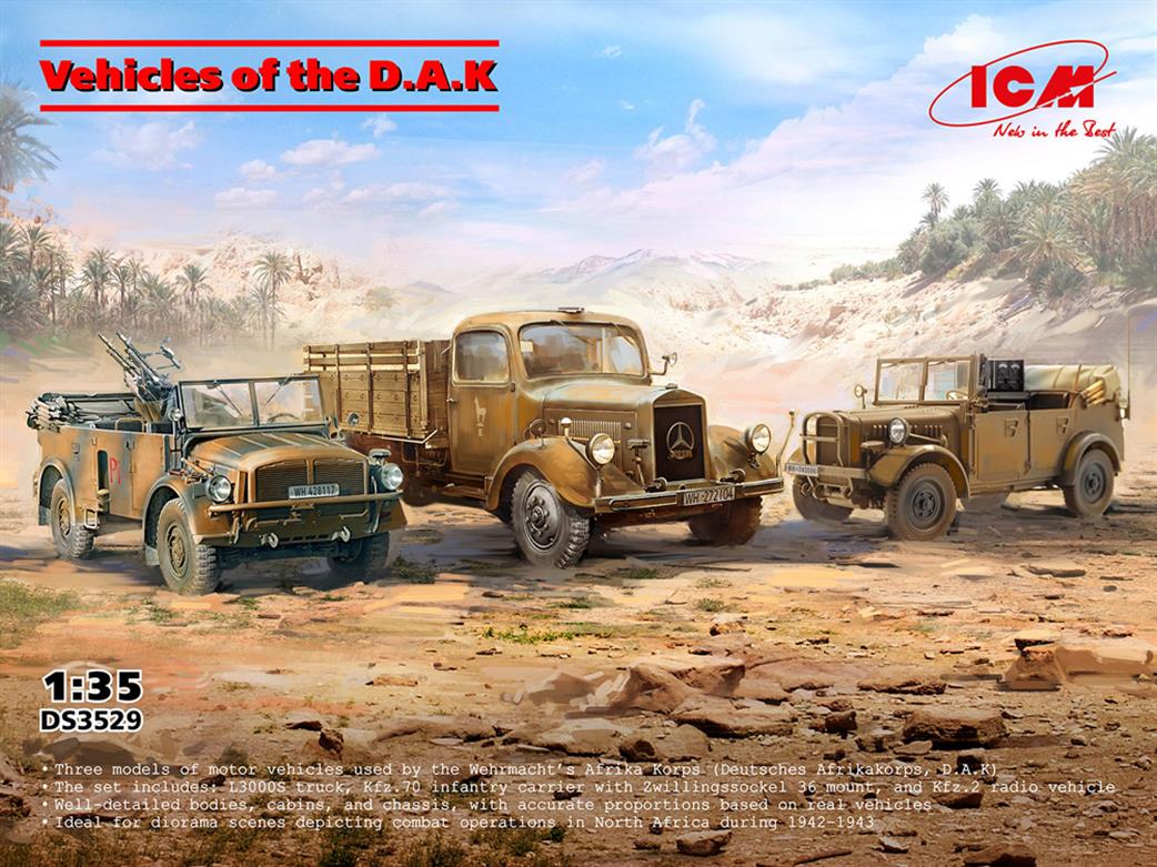 ICM 1/35 DS3529 Vehicles of the DAk German WW2 Afrika Korps Set of 3 Trucks Kits