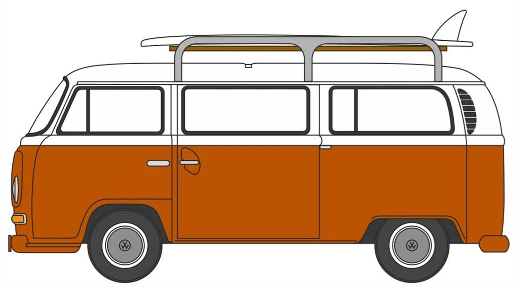Oxford Diecast 1/148 NVW022 VW Bay Window Bus Surfboards Signal Orange White