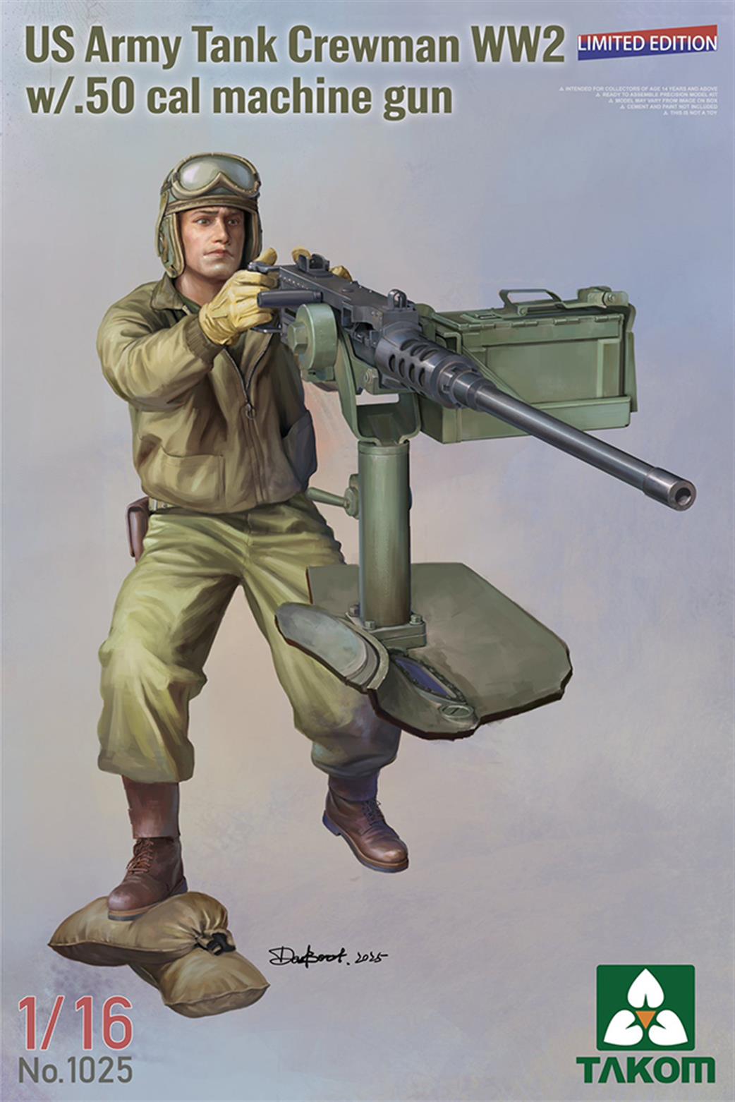 Takom 1/16 01025 US Army WW2 Tank Crewman with .50 cal machine gun Limited Edition Figure kit