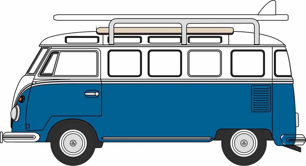 Oxford Diecast 1/76 76VWS016 VW T1 Samba Bus Surfboards Gulf Blue/White