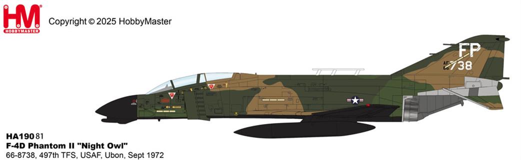 Hobby Master 1/72 HA19081 F-4D Phantom II Night Owl USAF Ubon Sept 1972 Diecast Aircraft Model