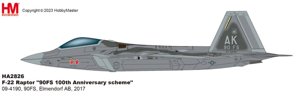 Hobby Master 1/72 HA2826 F-22 90th FS 100th Anniv. Scheme 90th FS Elmendorf AB 2017