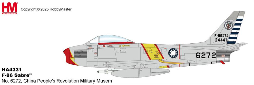Hobby Master 1/72 HA4331 F-86 Sabre No. 6272, China People's Revolution Military Musem Aircraft Model
