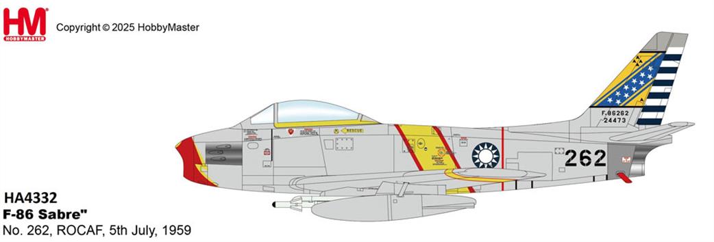 Hobby Master 1/72 HA4332 F-86 Sabre No.262 ROCAF 24th Sept 1958 Aircraft Model