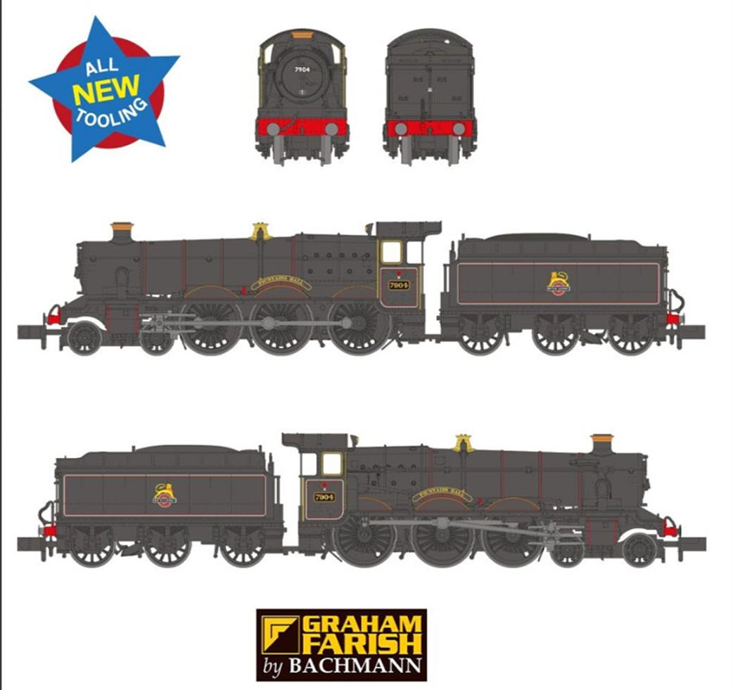 Graham Farish N 372-451 GWR Modified Hall 7904 Fountains Hall BR Lined Black Early Emblem