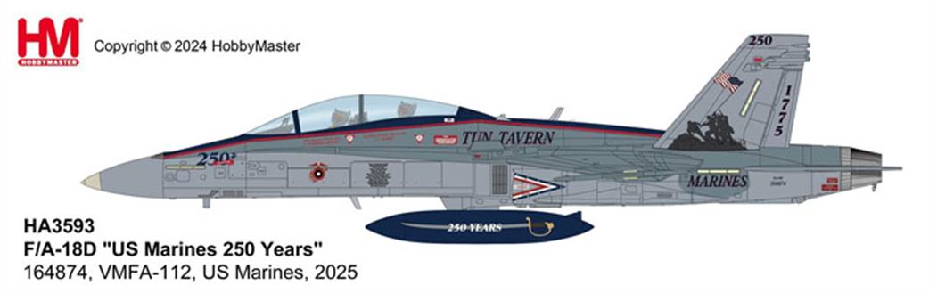 Hobby Master 1/72 HA3593 F/A-18D US Marines 250 Years 164874, VMFA-112, US Marines, 2025