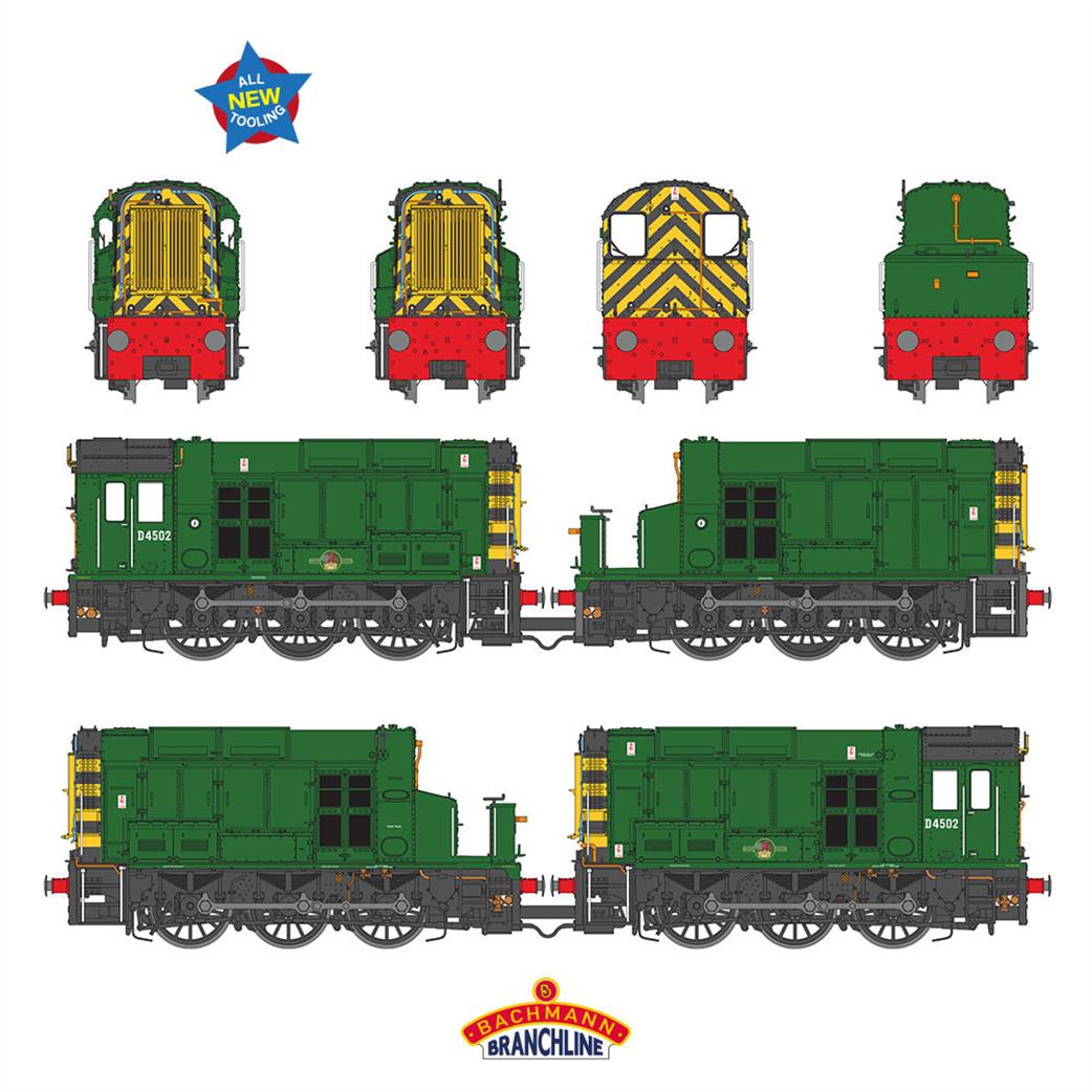 Bachmann OO 35-945SF Class 13 Diesel Shunter D4502 BR Green Wasp Stripes DCC Sound