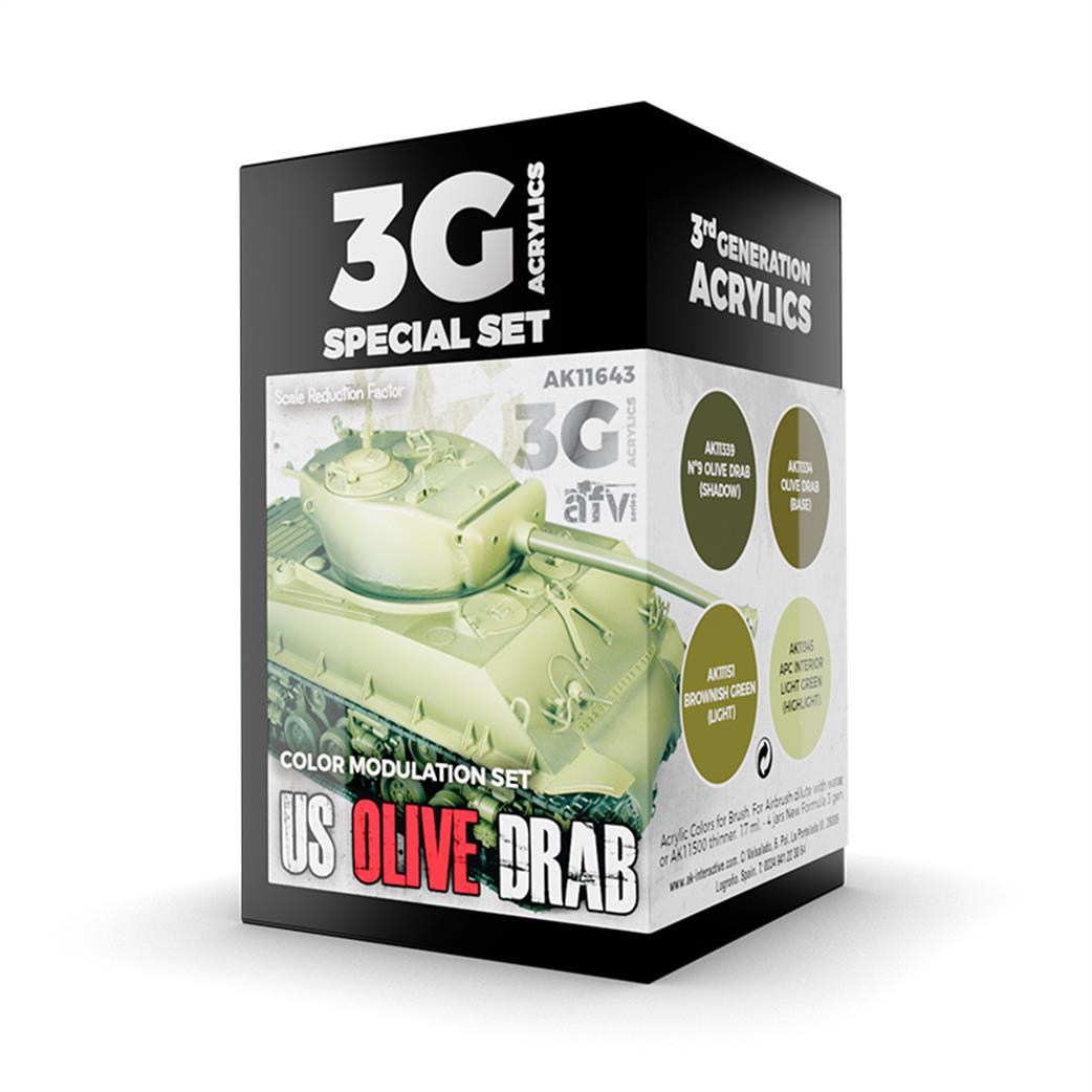 AK Interactive  AK11643 US Olive Drab Modulation 4 Piece Acrylic 3G Special Paint Set