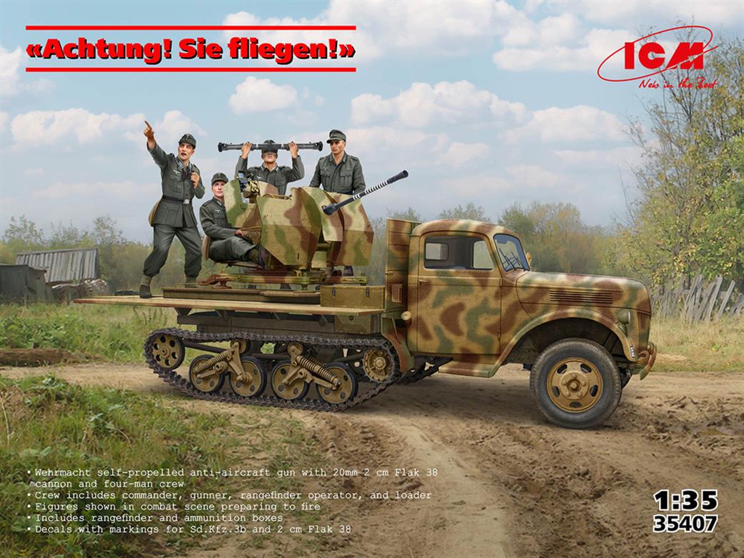 ICM 1/35 35407 Achtung! Sie fliegen! Sd.Kfz.3b with 2 cm Flak 38 and 4 Crew Figure Kit