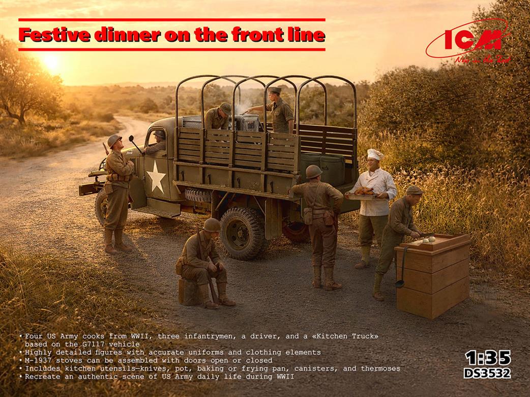 ICM 1/35 DS3532 Festive Dinner on the Front Line (U.S. WWII G7117 Kitchen Truck, Figures & Accessories)