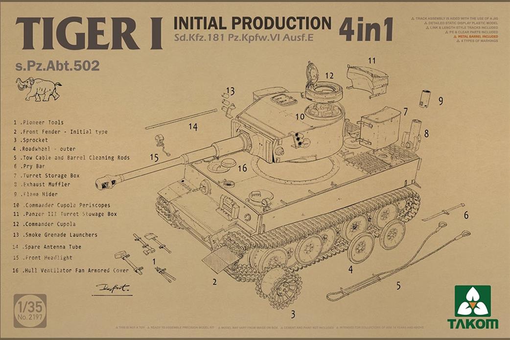 Takom 1/35 2197 German Army Tiger I Initial Production Tank 4-in-1 Kit