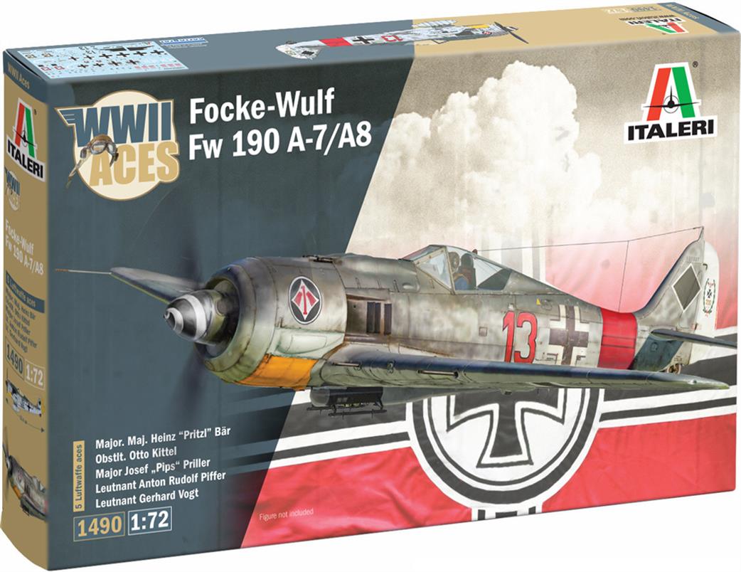 Italeri 1/72 1490 Focke-Wulf Fw190 A-8/f Aces WW2 German Fighter Kit