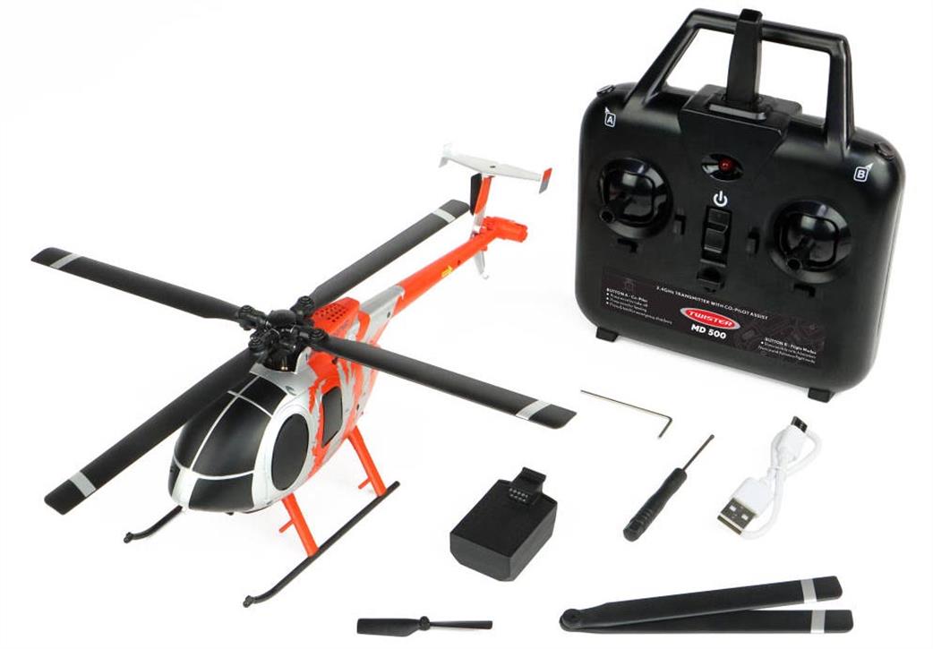 Perkins  TWST1003C MD 500 Scale 250 Flybarless Helicopter with 6 Axis Stabilisation and Altitude Hold Red/Silver