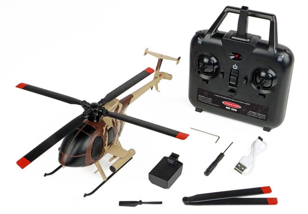 Perkins  TWST1003M MD 500 Scale 250 Flybarless Helicopter with 6 Axis Stabilisation and Altitude Hold Brown/Sand