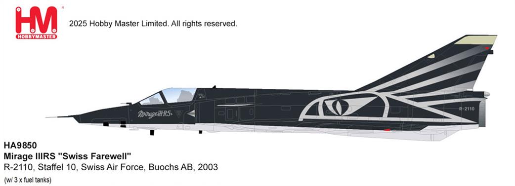 Hobby Master 1/72 HA9850 Mirage IIIRs Swiss Farewell r-2110 Staffel 10 Swiss Air Force Diecast Aircraft Model