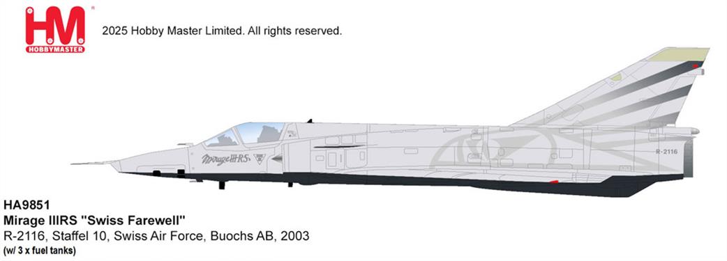 Hobby Master 1/72 HA9851 Mirage IIIRs R-2116 Swiss Farewell Swiss Air Force Diecast Aircraft Model