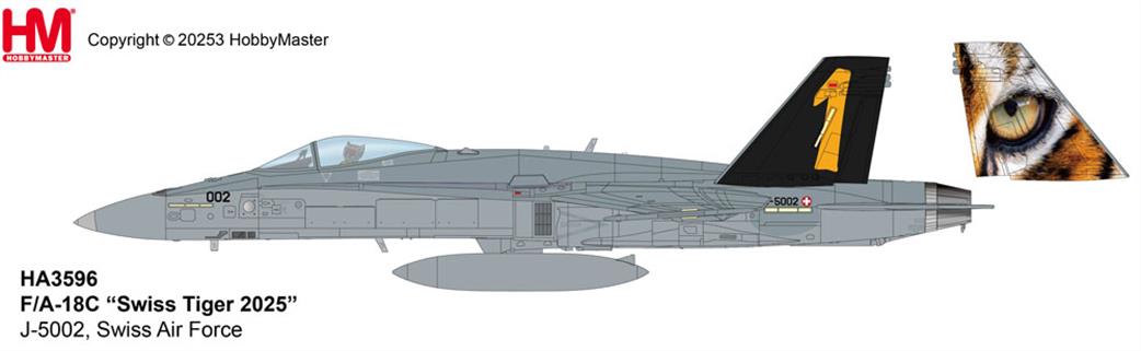 Hobby Master 1/72 HA3596 F/A-18C Hornet Swiss Tiger 2025 J-5002 Swiss Air Force Model