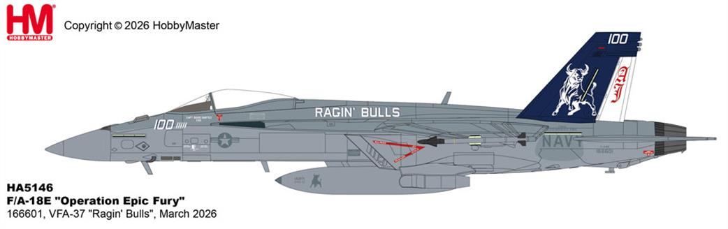 Hobby Master 1/72 HA5146 F/A-18E Operation Epic Fury VFA-37 Raging Bulls Diecast aircraft model