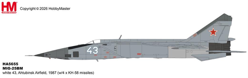 Hobby Master 1/72 HA5655 MIG-25BM white 43 Ahrubinsk Airfield 1987 Aircraft Model