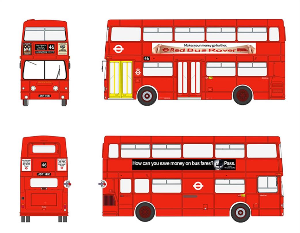 EFE 1/76 E43003 Daimler Fleetline DMS141 London Transport Route 46 Farringdon Street