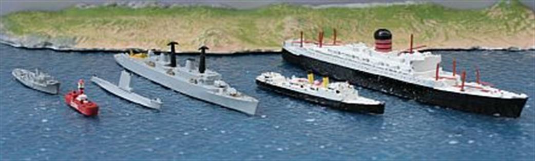 Tri-ang Minic 1/1200  Grey Warship and Civil Ship Triang Models 1960s Bundle