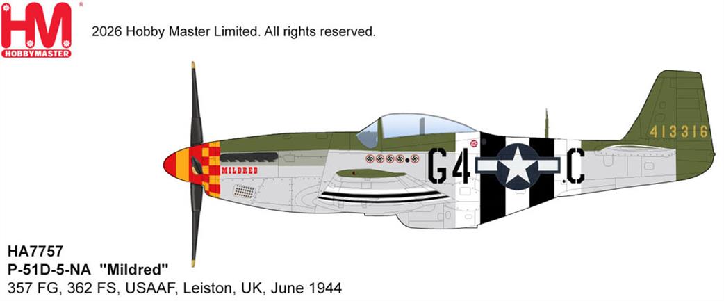 Hobby Master 1/48 HA7757 P-51D Mustang  Mildred USAAF  Leiston UK WW2 Fighter Model