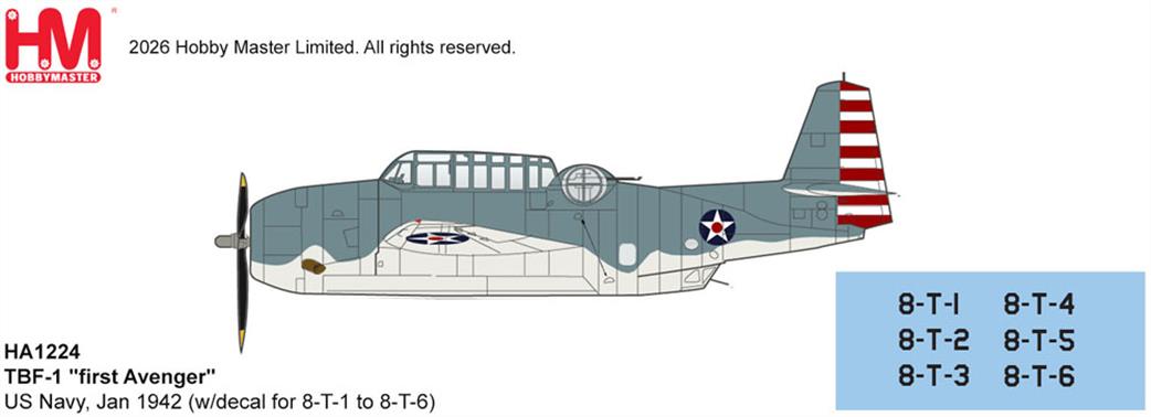Hobby Master 1/72 HA1224 Grumman TBF-1 First Avenger Diecast Model Aircraft
