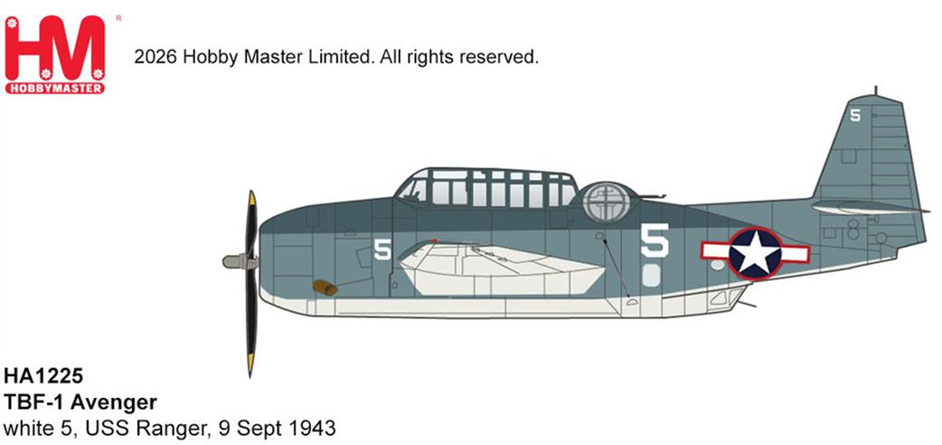 Hobby Master 1/72 HA1225 Grumman TBF-1 Avenger USS Ranger Diecast Model Aircraft