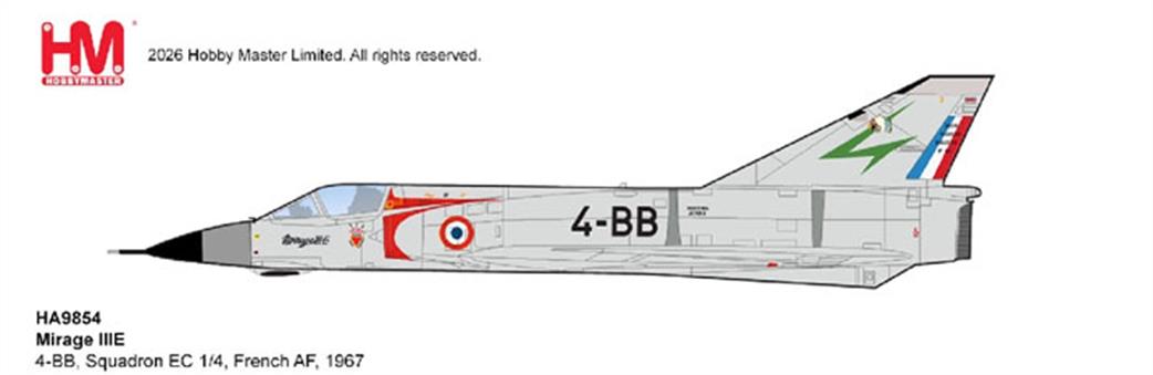 Hobby Master 1/72 HA9854 Mirage IIIE 4-BB, Squadron EC 1/4, French AF Diecast Aircraft Model