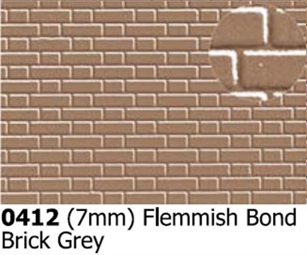 Slaters Plastikard O Gauge 0412 Flemish Bond Brick Walling 7mm Scale Embossed Plasticard Grey