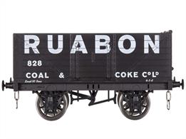 Model of a RCH 1923 design 7 plank open coal wagon with side and end doors finished in the blank livery of the Ruabon Coal &amp; Coke Company wagon number 828