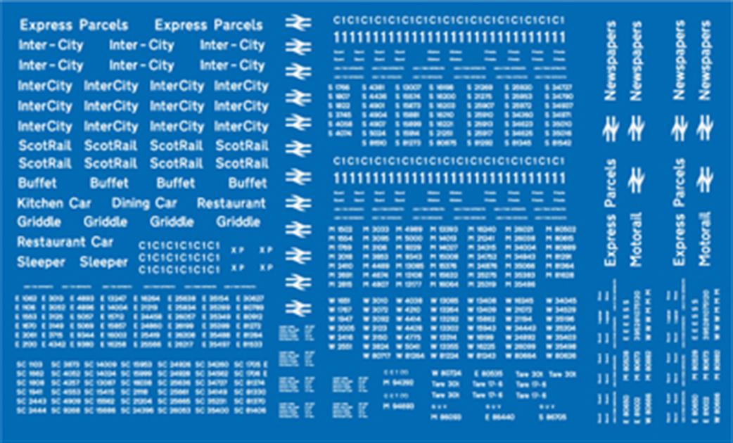 Modelmaster Decals OO BR202 BR Post-1964 Coaching Stock Lettering & Numbers White