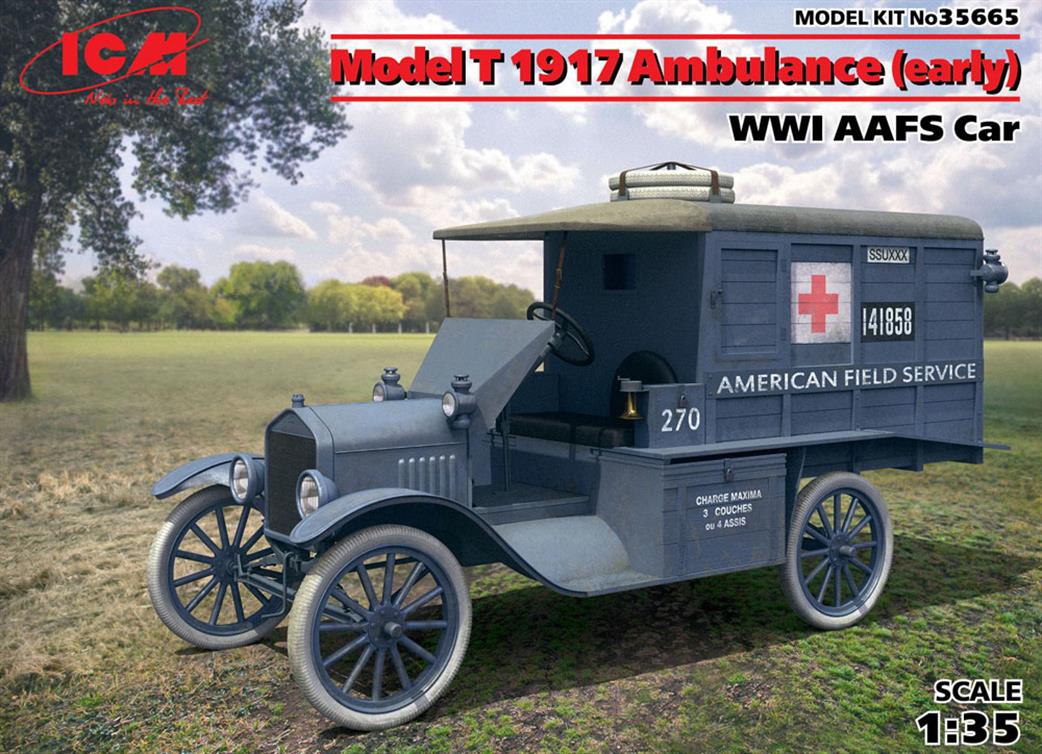 ICM 1/35 35665 Model T 1917 Ambulance early WW1 AAFS Car Plastic Kit