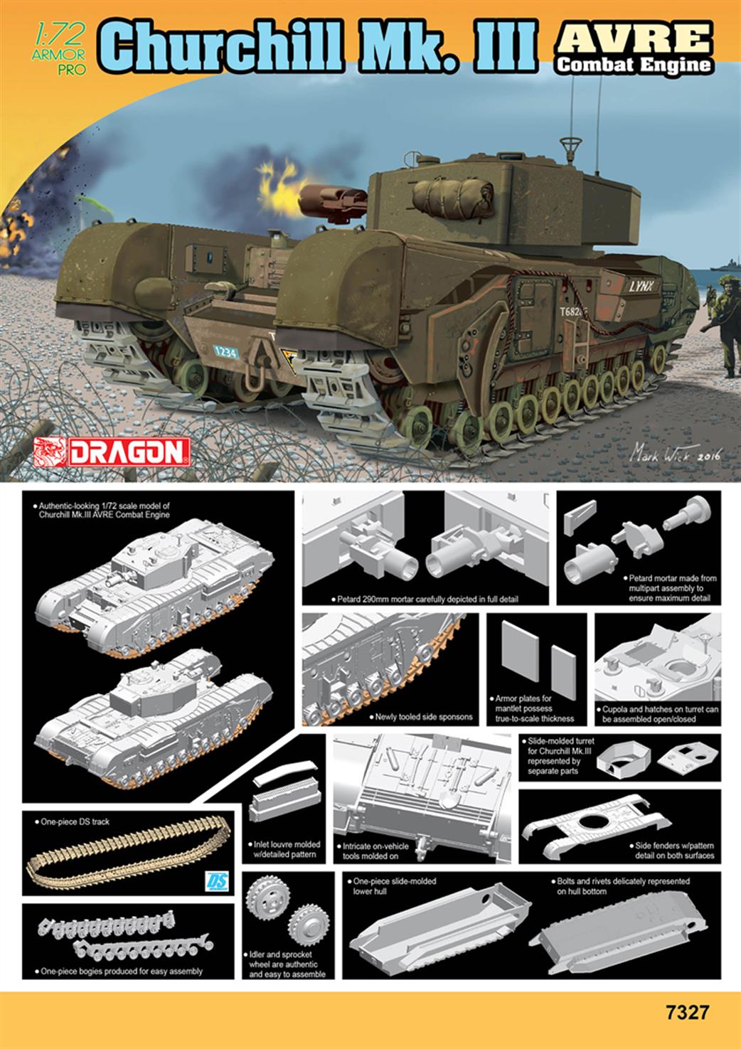 Dragon Models 1/72 7327 Churchill Mk111 AVRE British WW2 Tank Plastic Kit