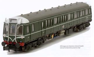 Model of the Pressed Steel design single car diesel multiple unit car W55025 finished in BR green livery with speed whisker lines on the ends.Model features a finely detailed bodyshell with a below-the-windows mechanism providing clear view through the windows. Fitted with directional lighting and provision for an internal lighting bar to be fitted.DCC Ready. 6-pin decoder required for DCC operation.These single-car units are ideal for modelling branch passenger services in the 1970s and 80s. The flexibility of these DMU cars allowed a trailer to be hauled, or another set to be coupled to create the train capacity required.