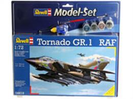 Revell 1/72 Tornado GR MkI RAF Model Set 64619Length 243mm Number of Parts 198 Wingspan 201mmComes with glue and paints to assemble and complete the model.