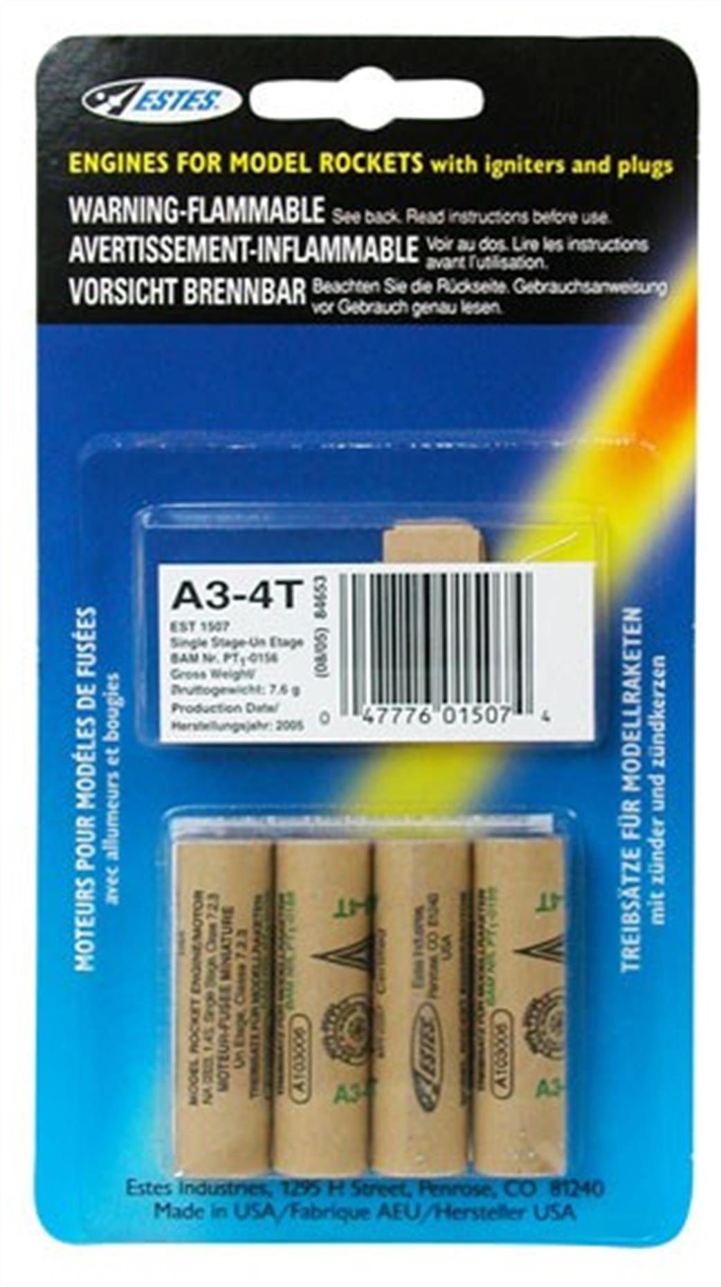 Estes  ES1507 A3-4T Rocket Motors Pack of 4