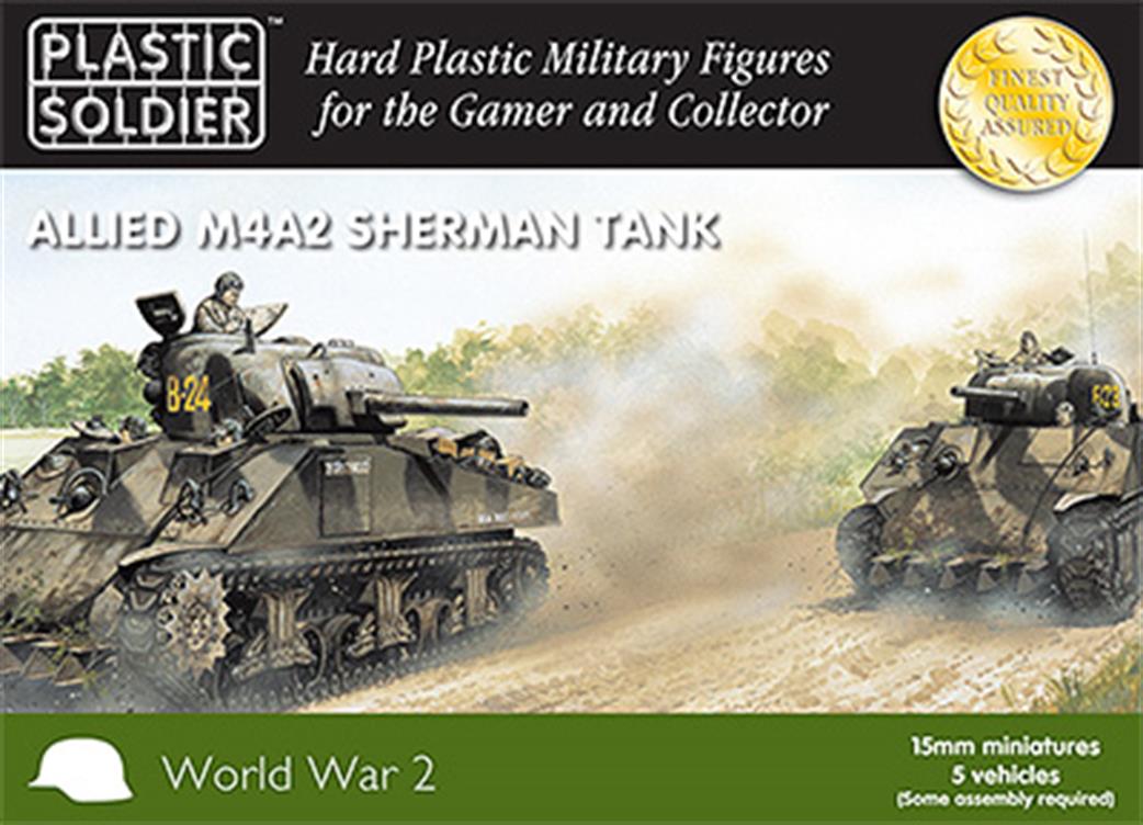 Plastic Soldier 15mm WW2V15006 Allied M4A2 Sherman Tank Pack of 5