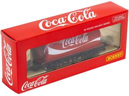 Model of a rail tank wagon painted in Coca Cola red livery.