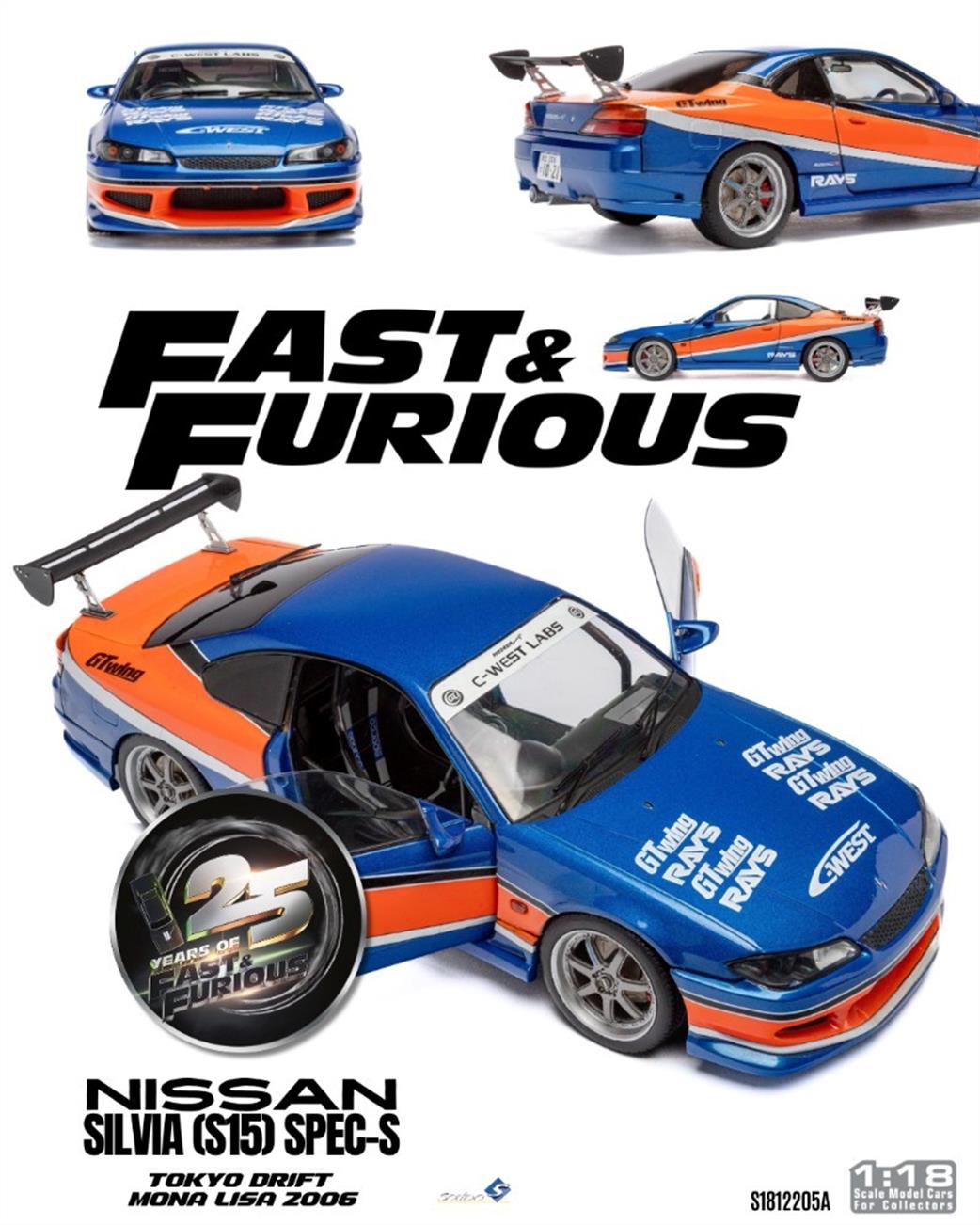 Solido 1/18 1812205A Nissan Silvia S15 SPEC-S Tokyo Drift Mona Lisa 2006 Diecast Model