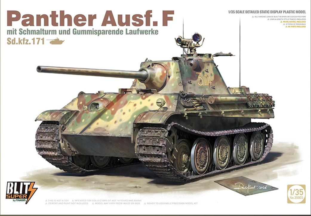 Takom 1/35 35003 Panther Ausf F SdKfz171 Tank Kit