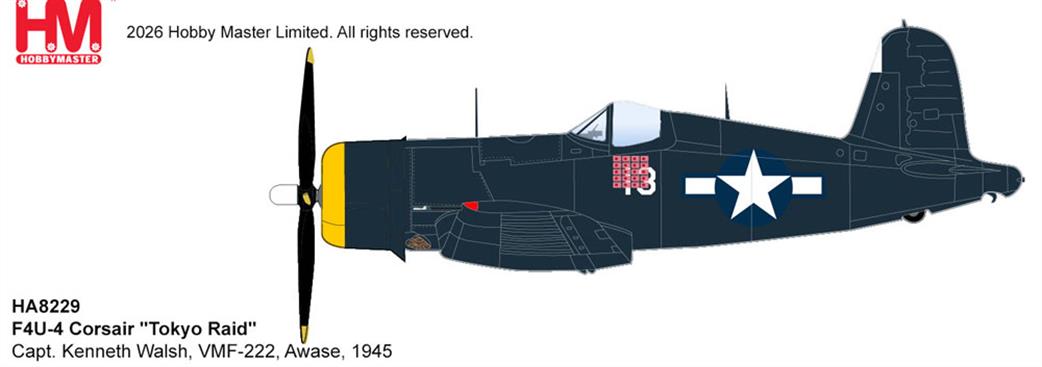 Hobby Master 1/48 HA8229 F4U-4 Corsair Tokyo Raid Capt. Kenneth Walsh, VMF-222