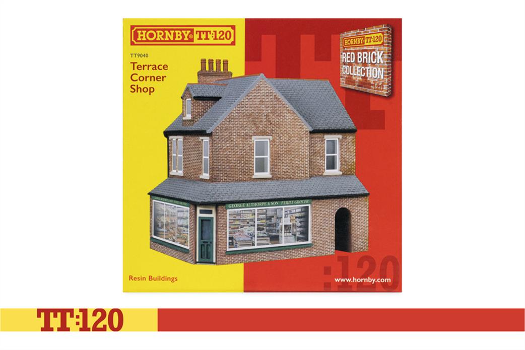 Hornby TT:120 TT9040 Terrace Corner Shop Red Brick Ready Painted Resin Building
