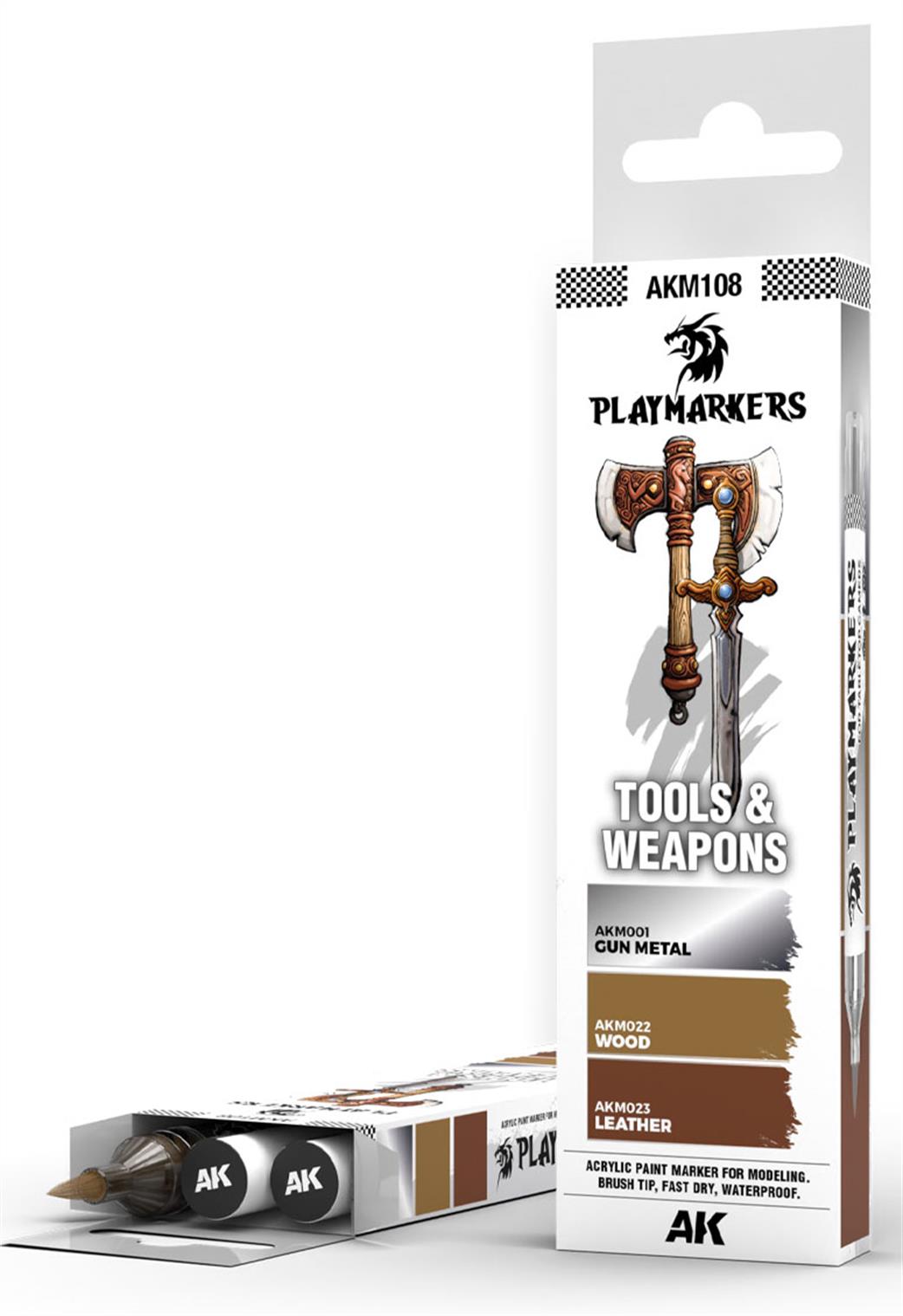 AK Interactive  AKM108 Playmarkers Tools And Weapons 3 Marker Set