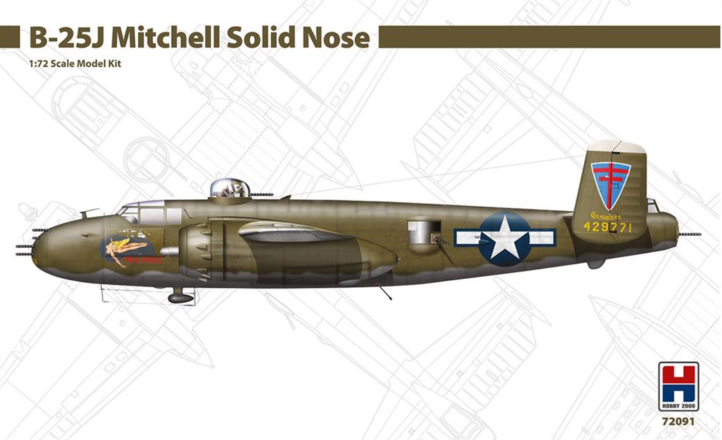 Hobby 2000 1/72 72091 USAF B25J Mitchell Solid Nose Bomber WW2 Kit