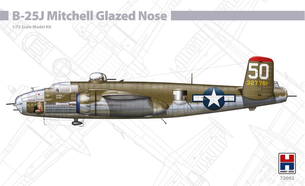 Hobby 2000 1/72 72092 USAF B25J Mitchell Glazed Nose Bomber WW2 Kit