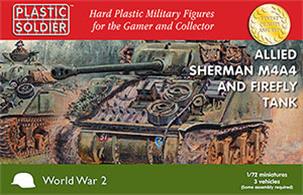Easy Assembly plastic injection moulded 1/72nd Allied M4A4 or Firefly Sherman tank. Each sprue has options to build either an M4A4 or Firefly variant. Three vehicles in the box and each vehicle comes with a commander.