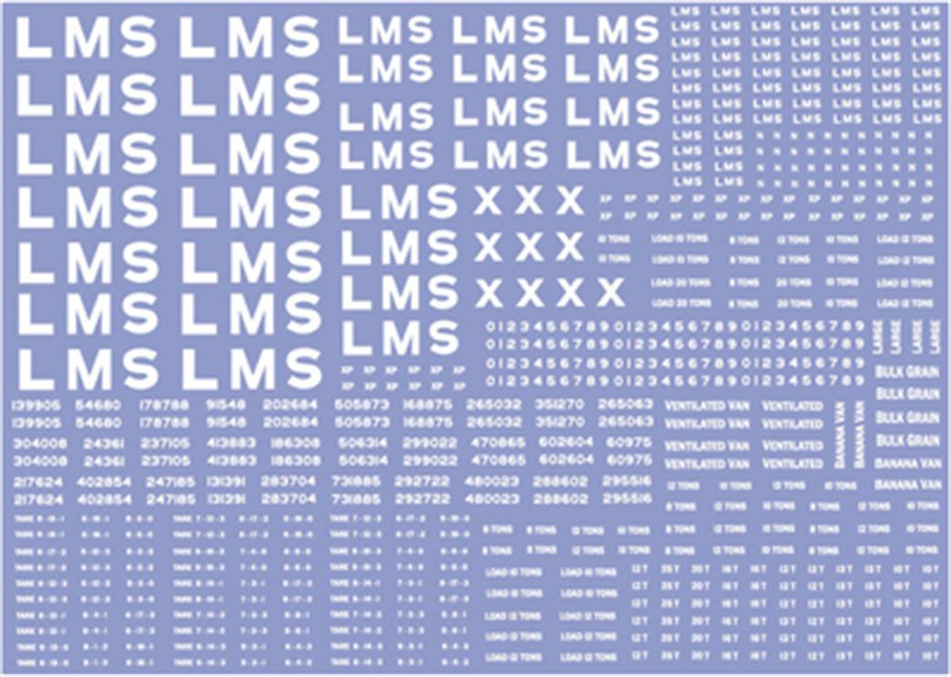 Modelmaster Decals OO LM301 LMS Wagon Lettering and Numbers Sheet 1923-1947 White