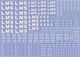 Modelmaster Decals MMLM301 00 Gauge LMS Wagon Lettering and Numbers Sheet 1923-1947 White