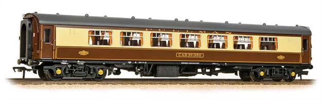 Detailed and well finished model of the popular and distinctive BR Mk.1 Pullman parlour second, complete with interior lighting. Painted in the classic Pullman umber and cream livery, the Pullman lettering and crests are all finely reproduced. Separate air brake fittings are supplied which can be added to portray these coaches in dual brake form as operated by SLOA on steam hauled railtours. Eras 5-8The interior lighting circuit is DCC compatible.